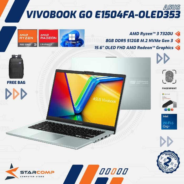 ASUS Vivobook E1504FA-OLED353 AMD Ryzen 3 7320 8GB 512GB 15.6" FHD - Green Grey