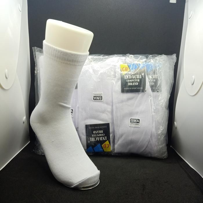 cdi5- Kaos Kaki Hitam Putih Indachi Sekolah Sma Ukuran 23 Sebetis Grosir