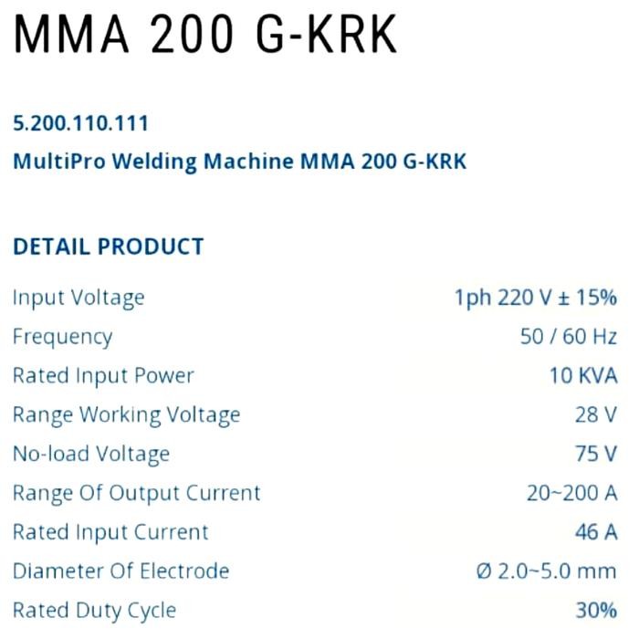 Terbaik Multipro Mesin Las Inverter Mma 200 G-Kr Terlariss 