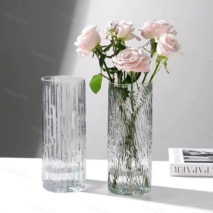 60qm- Sunxin Vas Bunga Kaca Bening Diameter 10Cm E01/ Vas Kaca Tinggi Bambu / Vas Bamboo /