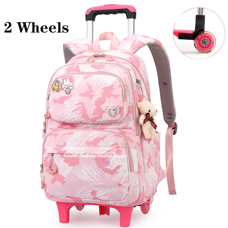 School Trolley Bag For Girls Kids School Bookbags Rolling Wheeled School Backpack Removable Children