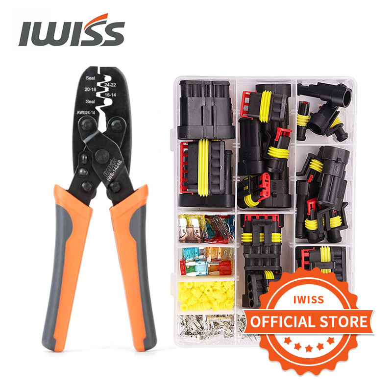 IWISS IWS-1424B 240PCS Waterproof Terminals Crimper Plier AWG 24-14(0.2-2.0mm²) Hand Crimping Tool F