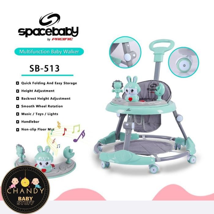 GoBabycute- Baby Walker Space Baby Sb 513 Biru Roda