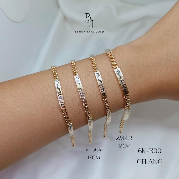 Gelang Rantai Stang Plat P4 Emas 6K/300