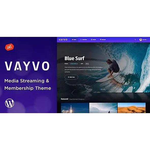 Vayvo – Media Streaming & Membership Theme WordPress Premium Lifetime Unlimited Website Domain Origi