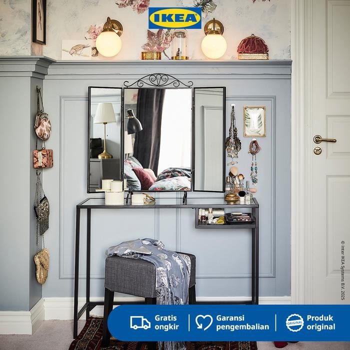 IKEA VITTSJO Meja Kerja / Meja Laptop Kaca Hitam Serbaguna 100x36 cm Furniture