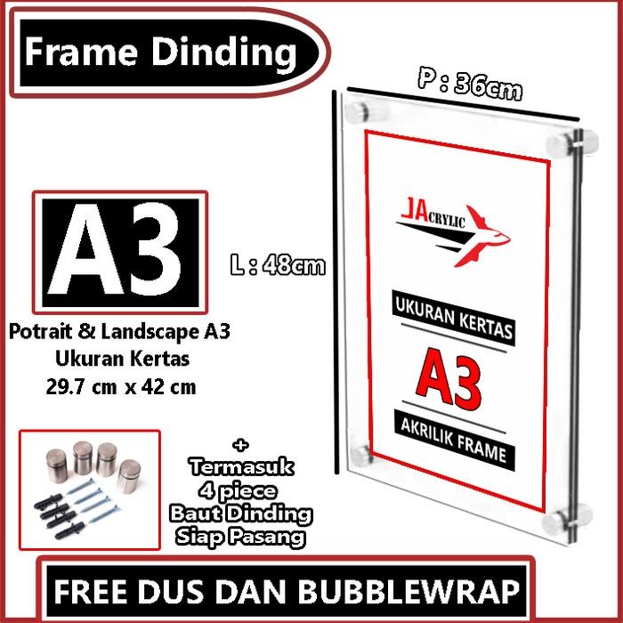Frame Dinding Akrilik / Display Dinding Akrilik Ukuran A4 / A3 / A2 Terlaris