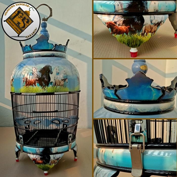 ASLI SANGKAR/KANDANG PERKUTUT CMS JATI DECAL MOTIF KUDA READY STOCK