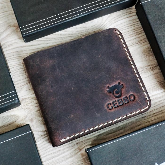 CEBBO Dompet Pria Dompet Kulit Sapi Full Kulit Jahitan Tangan Manual Awet