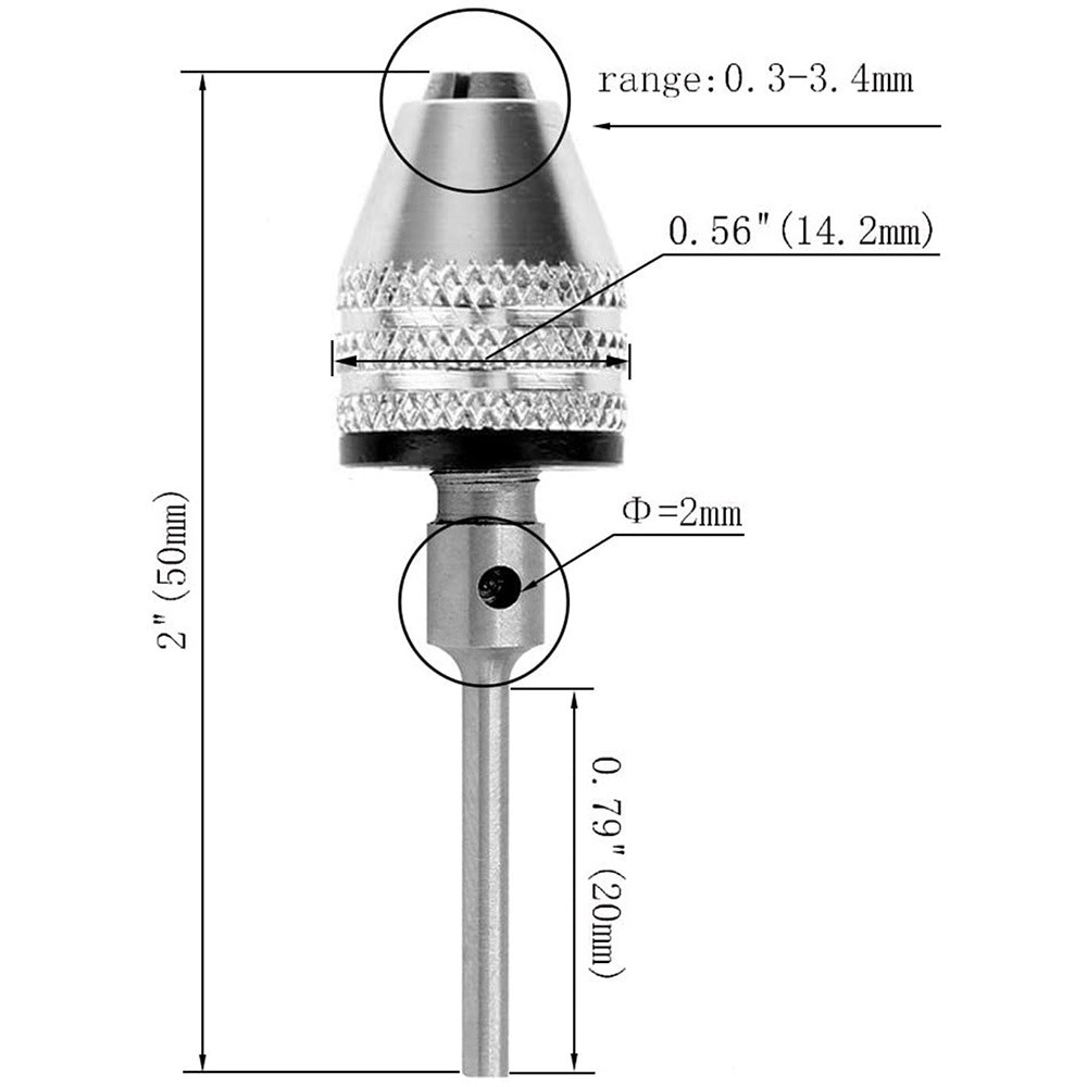 STONEGO 1PC Drill Chuck Keyless 0.3-3.4mm Adapter Power Drill Bit Converter Chuck 2.35mm/3.0mm Round
