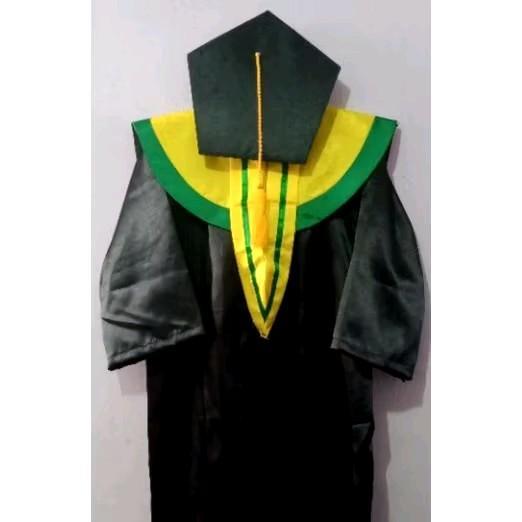 Toga Wisuda SMA Baju Toga Wisuda SMA Jubah Topi Satu Set - Kuning Lis Hijau M SMA | Baju Toga | Cost