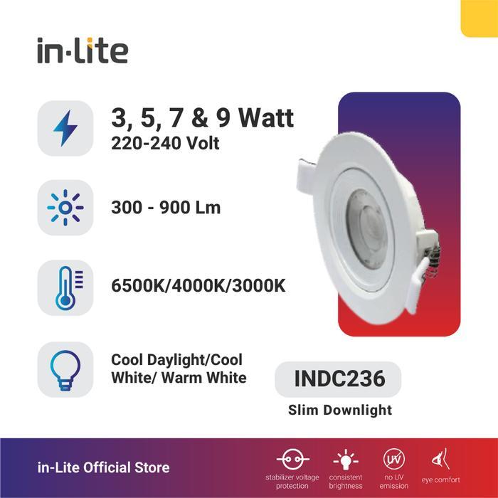 INLITE LED LAMPU SLIM DOWNLIGHT INDC236 3-9 WATT