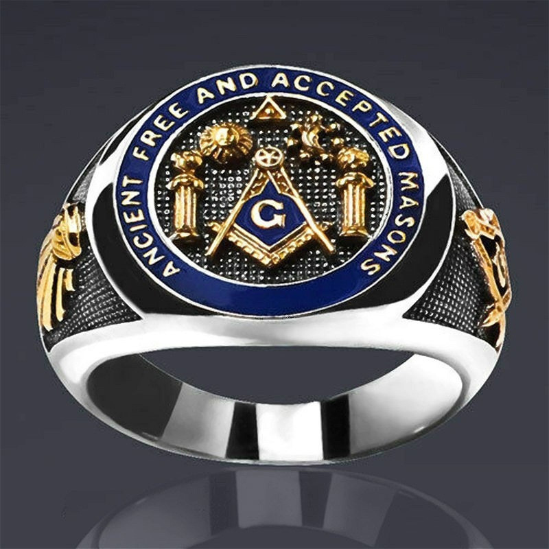 Freemason Blue Drip Oil Double Color Ring Men's Ring Men's Fashion Retro Ring Gift