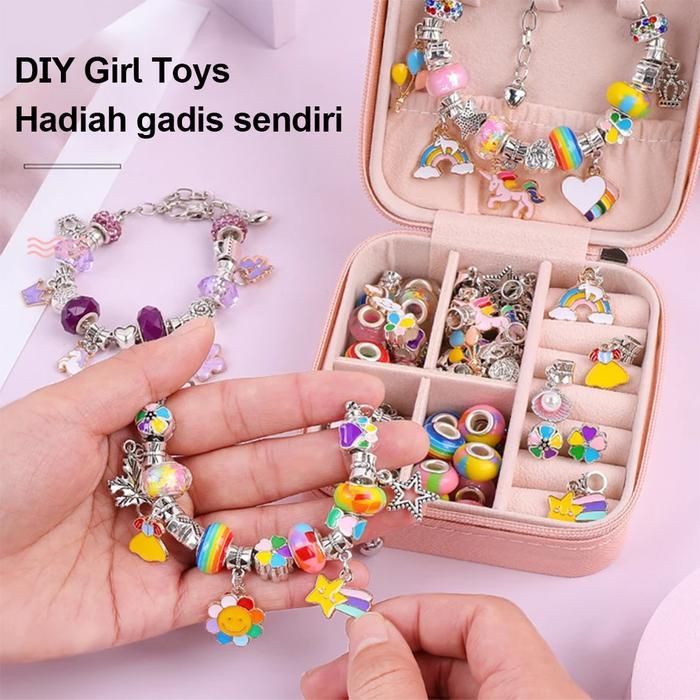 66pcs Charm Bracelet Making Kit, Crystal Jewelry Making kit DIY Beaded Jewellery Charms for Girls