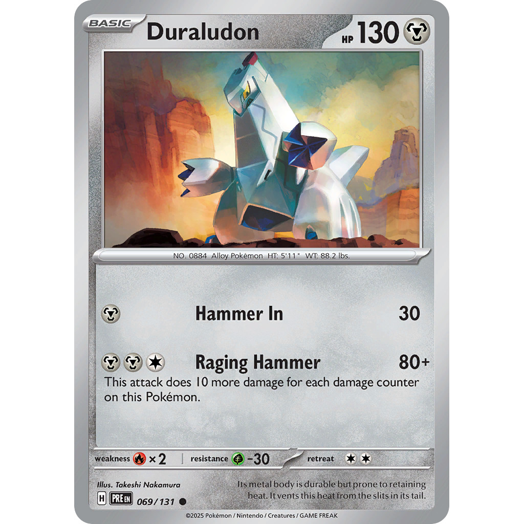 Duraludon 69/131 Prismatic Evolutions EN, Takeshi Nakamura Kartu TCG Pokemon ORI 2025 sv8pt5-69