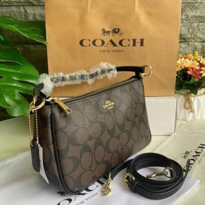 Promo Tas Wanita Coch Top Handle Pouch In Signature Canvas Mahognay Original