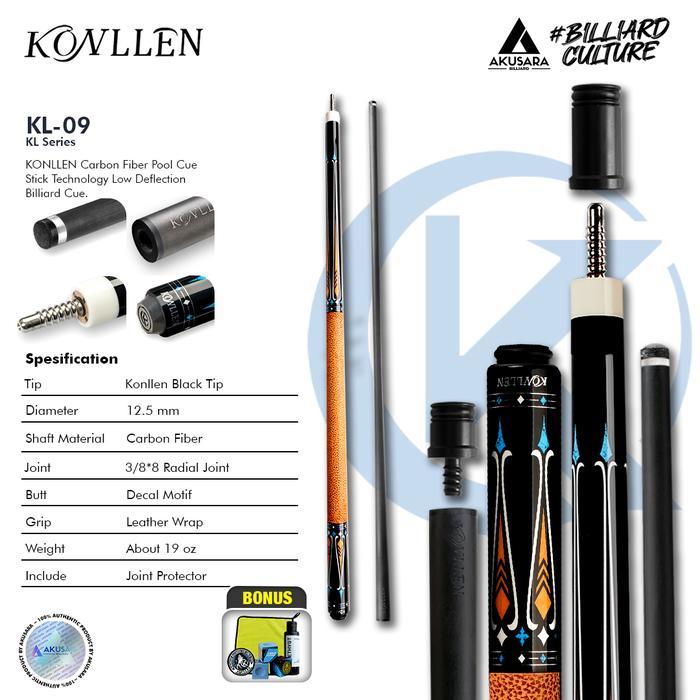 Konllen KL-09F 12.5mm Carbon Fiber Cue Stick Billiard - Soft Case - KL 09