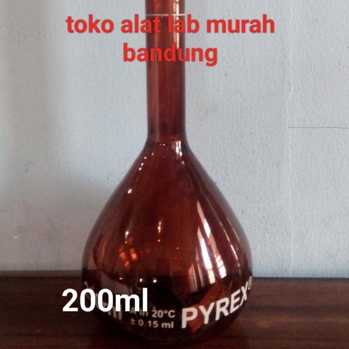 labu ukur 200ml full amber/full coklat pyrex tutup glass