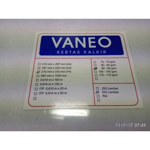 

Kertas Kalkir Folio 215*330Mm ( 90-95Gsm) Vaneo