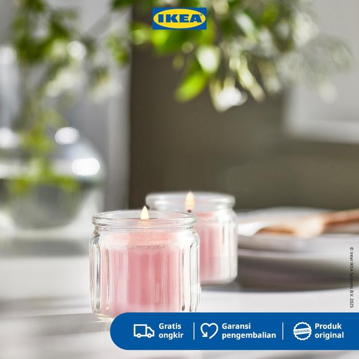 IKEA LUGNARE Lilin Beraroma Melati/Merah Muda Tahan 12 Jam Bunga