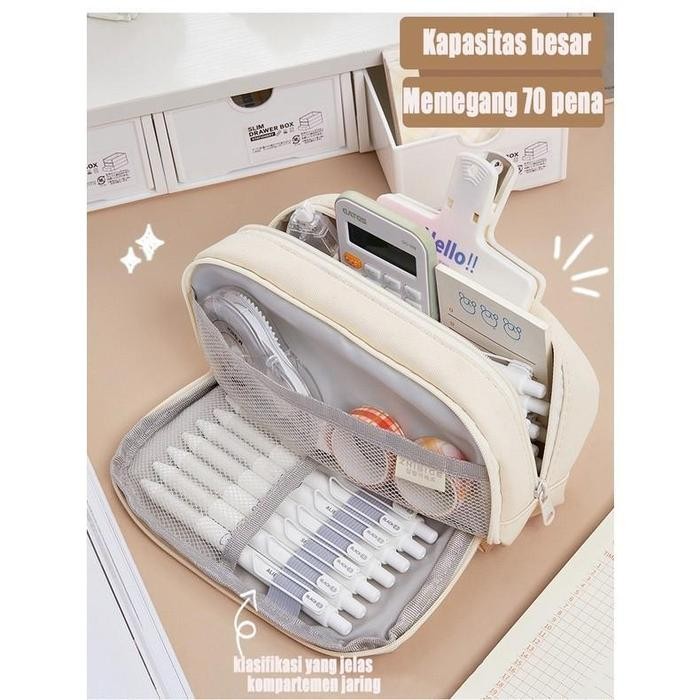

KOTAK PENSIL KANVAS BERKAPASITAS BESAR SEDERHANA TAS PENA MULTI-LAYER SCHOOL SUPPIES TAS ORGANIZER
