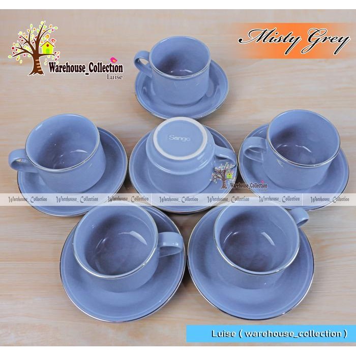 RStore COD Cangkir Set warna list emas ( 6 cangkir + 6 tatakan) // Coffee Set SANGO keramik // Sango