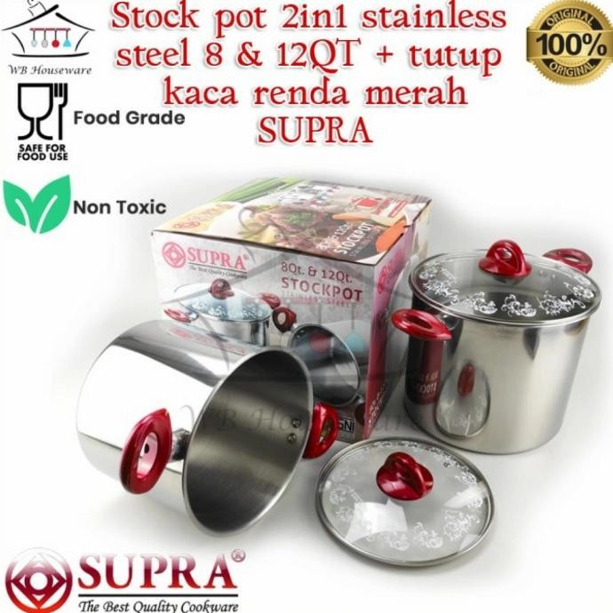 Stock Pot Supra Stainless Steel Tutup Kaca Renda 8/12 Qt Sp-812-Spgl