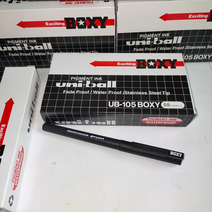 

New pulpen boxy uni ball UB-105 BOXY 0,5 BALL PIGMENT INK water proof