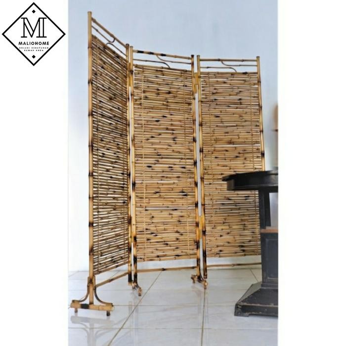 Partisi Pembatas Ruangan/Sketsel Bambu Cendani Antik 3 Lipat