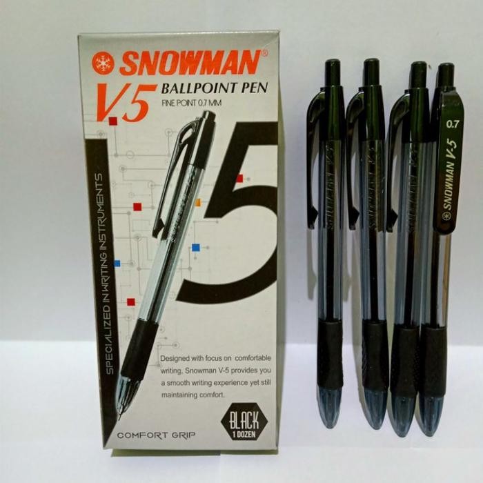 

OJ SELUSIN ( 12 PCS ) Pulpen Snowman V5 0.7 MM Ballpoint Pen Snowman V-5 0.7Mm Hitam Tinta