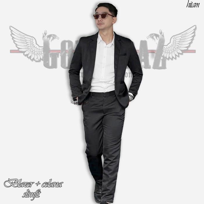 ORIGINAL GORGORAZ stelan jas blazer celana set hitam mocca navy maroon slimfit pria keren realpic