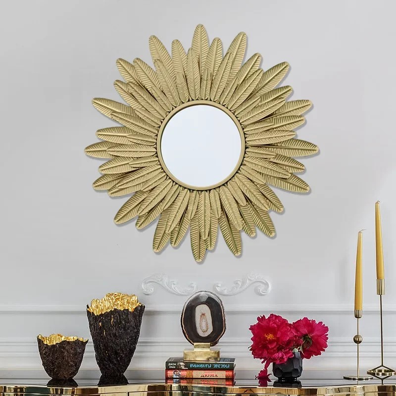 Circular Decorative Mirror Homestay Wall Hanging Mirror Gold Wall Hanging Mirror Iron Wall Decoratio