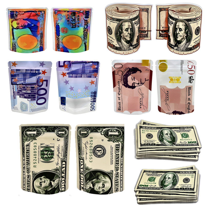 Mylar Storage Bags, Smell Proof, Mylar Bag, USD Dollar Bill Shape, Stand Up Ziplock Pouch, 1g 3.5g