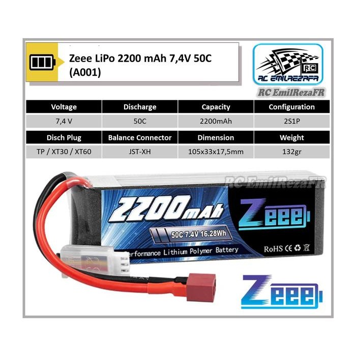 Ready Stock Baterai Lipo Zeee Power 2S 7,4V 2200Mah 50C Rc Car