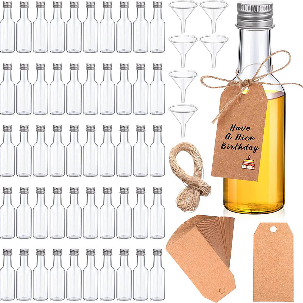 100 Pcs 50ml Mini Plastic Liquor Bottles Set, Spirit Bottles Alcohol