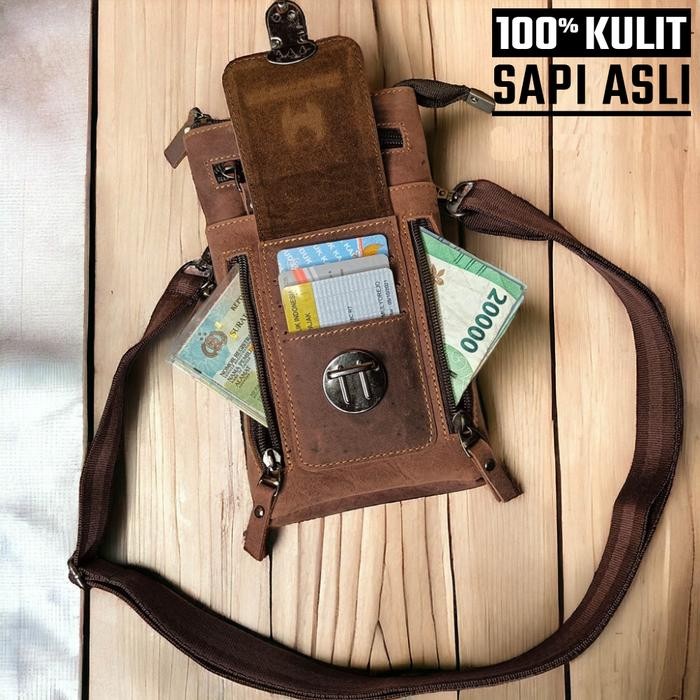 Tas Selempang Pinggang Hp Kulit Sapi Asli Pria Terbaru
