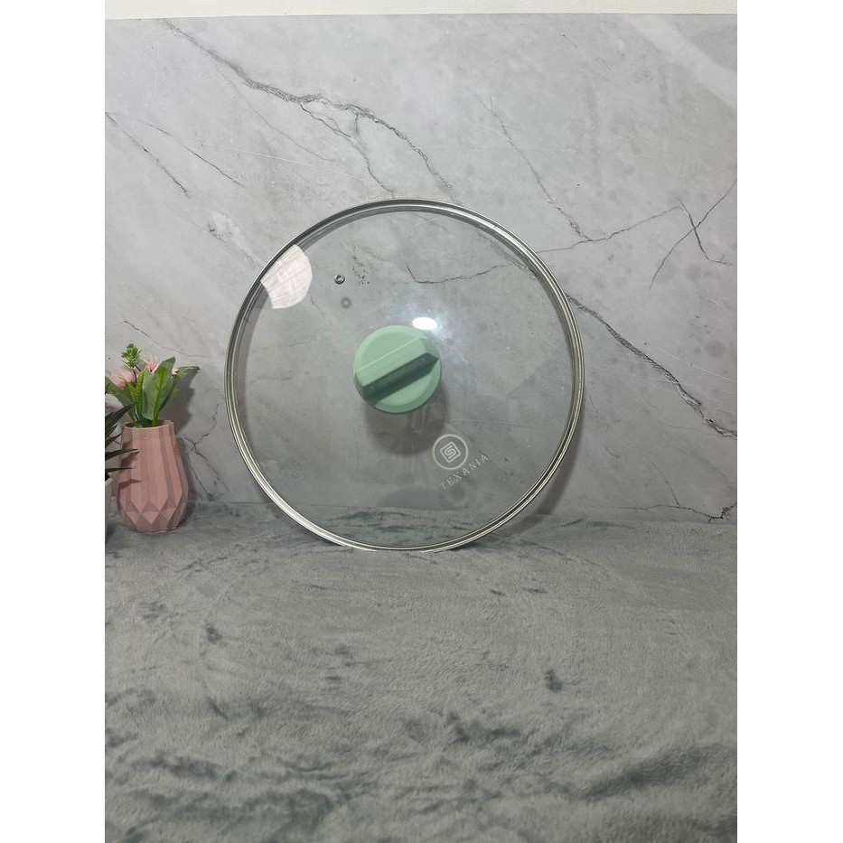 MYJ8  Texania Tutup Kaca Panci Kukus Biru Stainless 32Cm Glass Kitchenware
