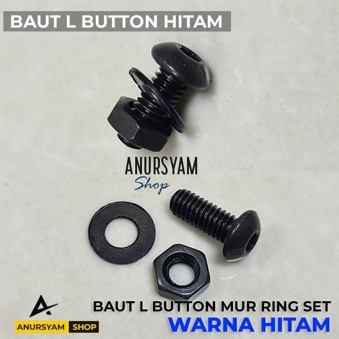[Paket 10 Set] Baut Button L M4 Mur Ring Set Baut L Button M4 Hitam