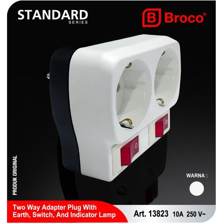 BROCO Stop Kontak Outbow Stop Kontak Saklar Tusuk Kontak 2 Cabang dengan Arde Saklar dan Lampu