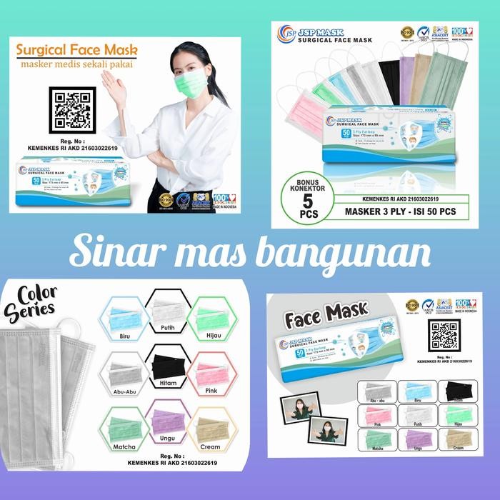 New Masker medis 3ply isi 50,masker medis jsp 3ply bonus 10 konektor