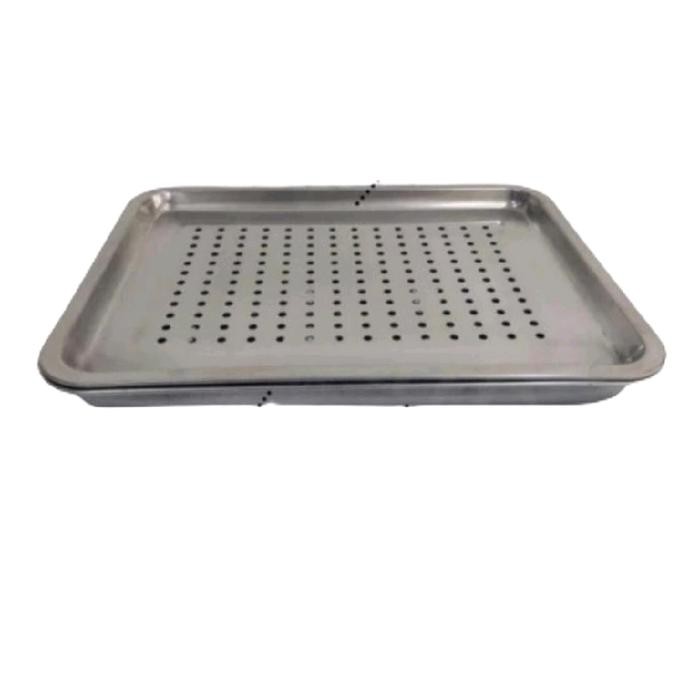 Set Nampan Baki Wadah Stainless Lubang Dan Peniris Medium Dengan Peniris Minyak - Buah Sayur Anti