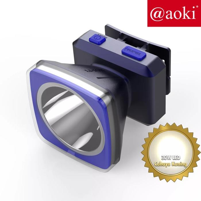 AOKI Senter Kepala 30W cahaya kuning usb type C baterai lithium tahan hingga 15Jam Lampu