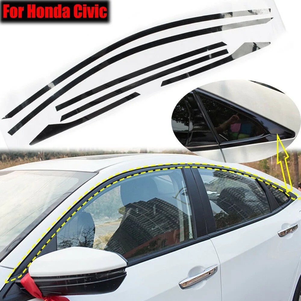 6pcs Glossy Black Chrome Delete Blackout Casement Trims For Hond Civic Sedan 16-20 Chrome Delete Vin
