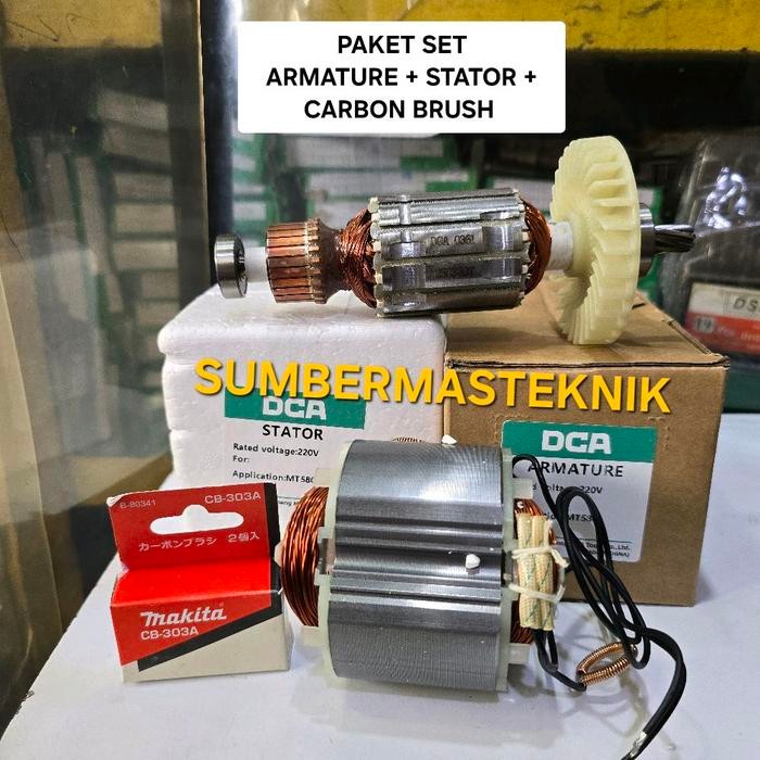 Paket Set Armature Stator Carbon Brush Maktec Mt580 Mt583 Angker Mesin Circular Saw 7" Maktec Mt 580