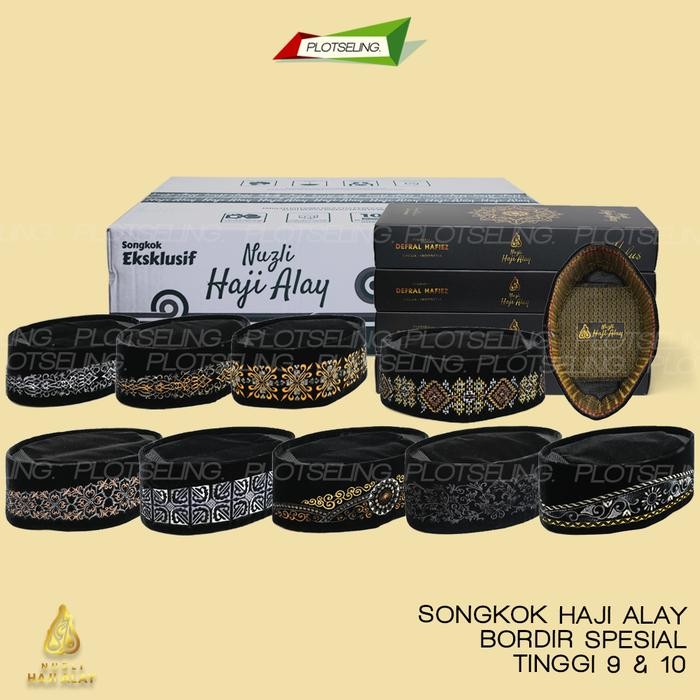 TERLARIS Peci Kopiah Songkok Bordir Premium HAJI ALAY BORDIR SPESIAL Hitam AC Motif Batik Nusantara