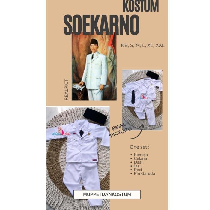 BERKUALITAS TERMURAH Kostum Soekarno/Kostum Soekarno Anak/Kostum Pahlawan Bayi/Kostum Pahlawan