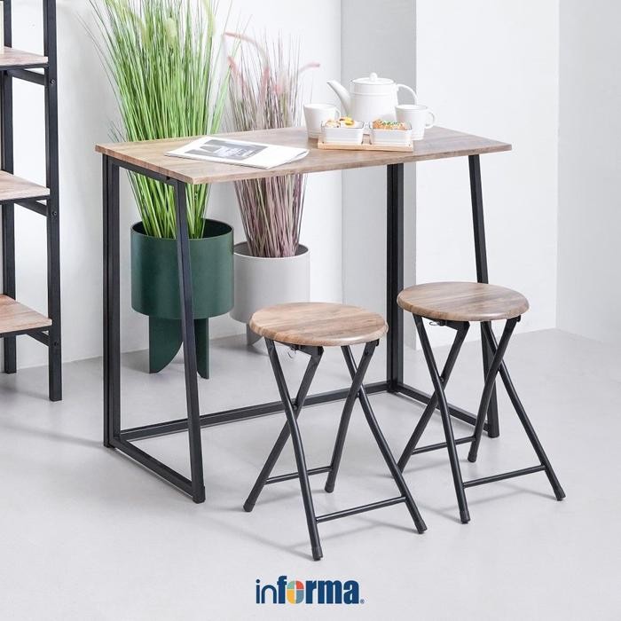 Informa Lexi Set Meja Makan Lipat 2 Bangku - Cokelat Walnut Kursi Dan Meja Taman Foldable Garden