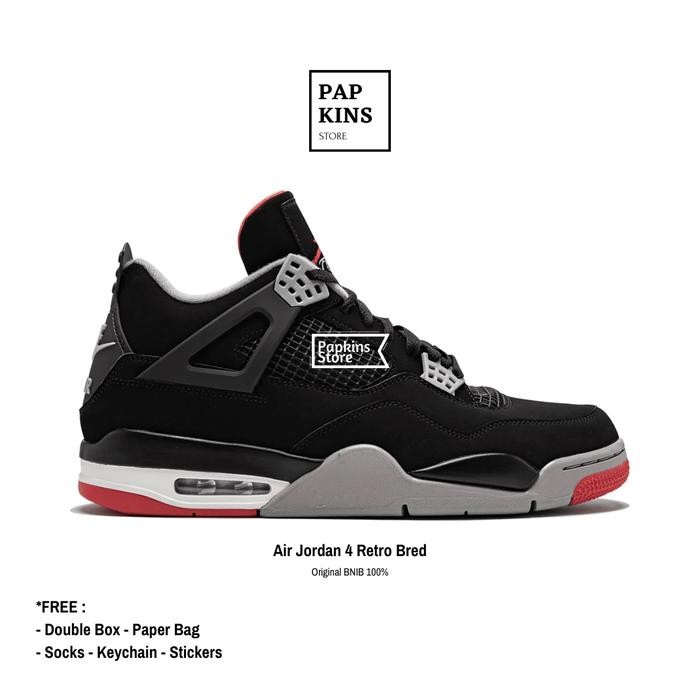 sepatu nike air jordan 4 retro bred original brand new in box