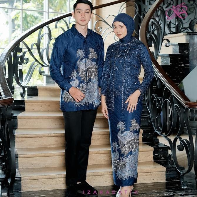 ASLI Kebaya Kharisma Navy - Setelan Baju Batik Couple Kebaya Modern Wisuda Lamaran Kondangan