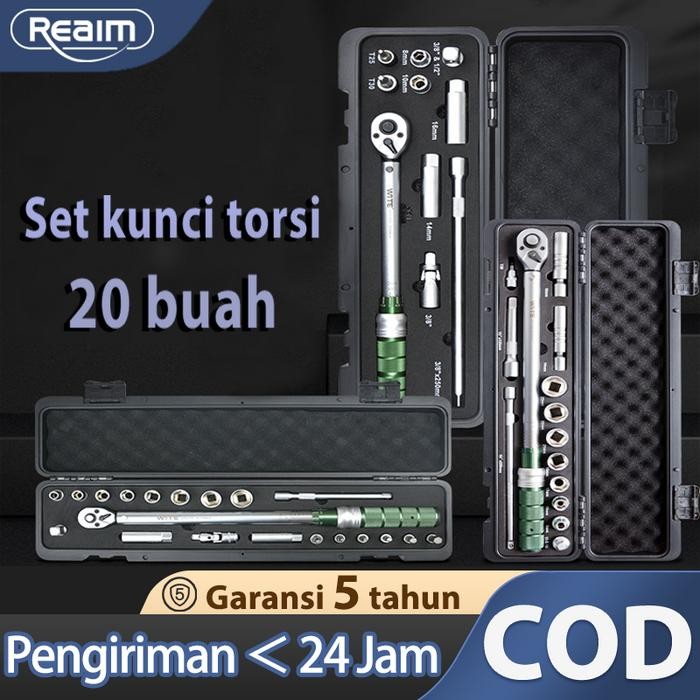 REAIM 1/4 1/2 Torsi Preset Torsi Kunci Pas Drive Alat 10-210 Nm Positif Negatif Dua Arah Penyesuaian
